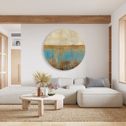 Wandcirkel woonkamer Abstract Kunstwerk met Blauwe en Bruine Kleuren