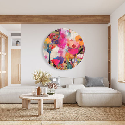 Wandcirkel woonkamer Abstract Kunstwerk van Kleurrijke Bloemen