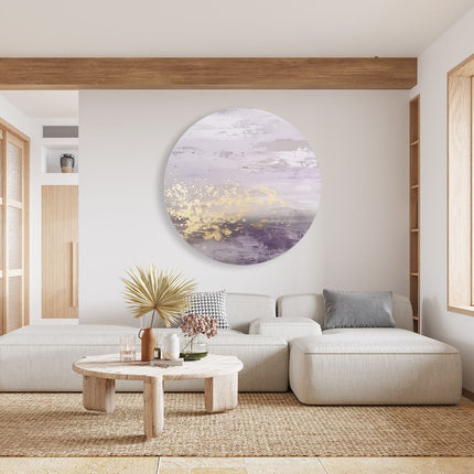 Wandcirkel woonkamer Abstract Kunstwerk in Paars en Goud