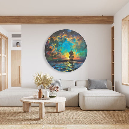 Wandcirkel woonkamer Kunstwerk van een Schip in de Oceaan