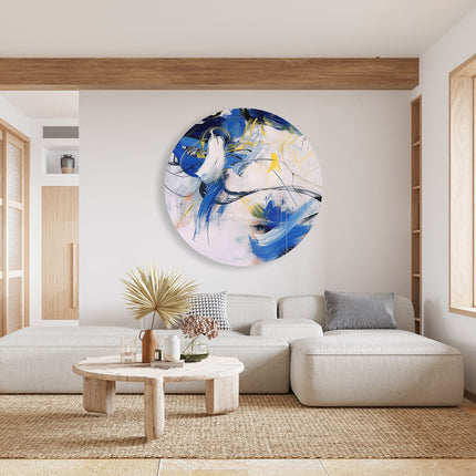 Wandcirkel woonkamer Abstract Kunstwerk met Blauwe en Witte Kleuren