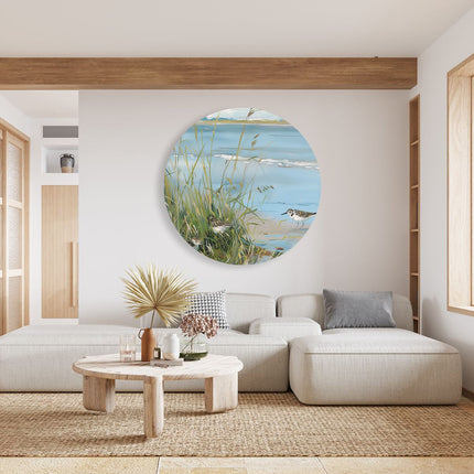 Wandcirkel woonkamer Kunstwerk van Vogels op een Strand