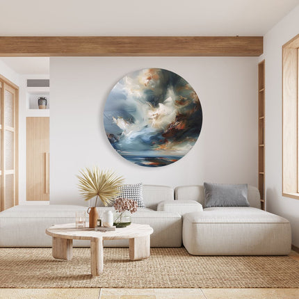Wandcirkel woonkamer Abstract Kunstwerk van Wolken in de Lucht