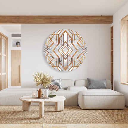 Wandcirkel woonkamer Goud en Zilver Decopatroon op een Witte Achtergrond