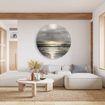 Wandcirkel woonkamer Zwart Wit Foto van een Zonsondergang op het Strand