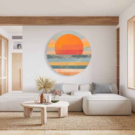 Wandcirkel woonkamer De Zon komt op boven de Oceaan