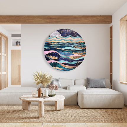 Wandcirkel woonkamer Kunstwerk van de Oceaan met Golven en een Maan