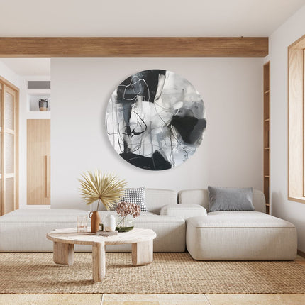 Wandcirkel woonkamer Zwart Wit Abstract Kunstwerk