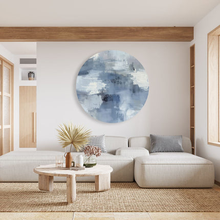 Wandcirkel woonkamer Abstract Kunstwerk in Blauw en Wit