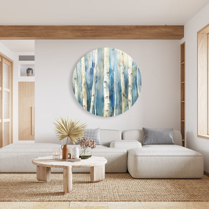 Wandcirkel woonkamer Aquarelkunstwerk van Berkenbomen