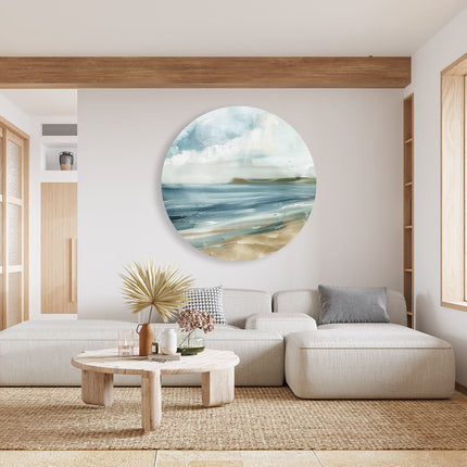 Wandcirkel woonkamer Kunstwerk van een Strand met Wolken