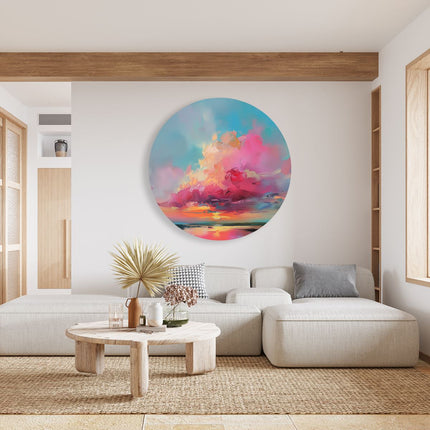 Wandcirkel woonkamer Kunstwerk van een Zonsondergang met Roze en Blauwe Wolken