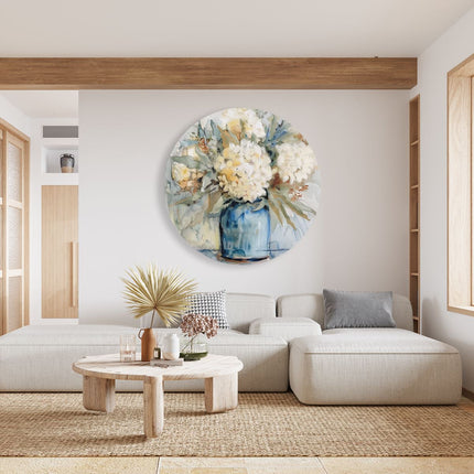 Wandcirkel woonkamer Witte Bloemen in een Blauwe Vaas