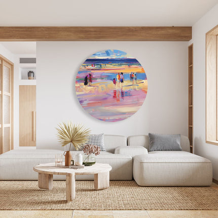 Wandcirkel woonkamer Kunstwerk van Mensen die op het Strand Lopen