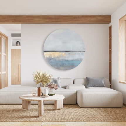 Wandcirkel woonkamer Abstract Kunstwerk met een Blauwe en Gouden Achtergrond