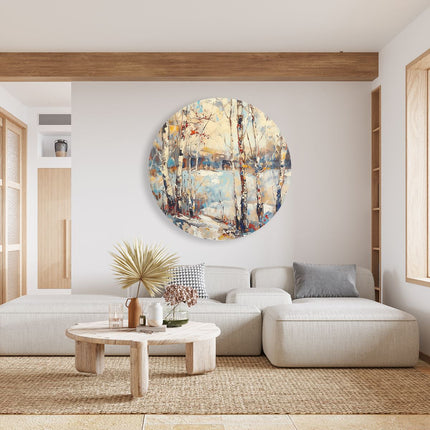 Wandcirkel woonkamer Kunstwerk van Berkenbomen in de Winter