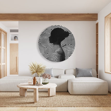 Wandcirkel woonkamer Silhouet van een Vrouw voor een Zebrapatroon