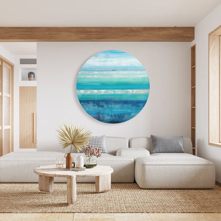 Wandcirkel woonkamer Abstract Kunstwerk met Blauwe en Witte Strepen