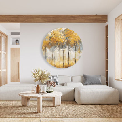 Wandcirkel woonkamer Kunstwerk van Bomen in Geel en Grijs
