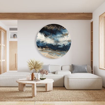 Wandcirkel woonkamer Abstract Kunstwerk van Blauw en Goud