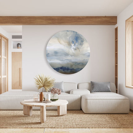 Wandcirkel woonkamer Abstract Kunstwerk met Blauwe en Witte Wolken