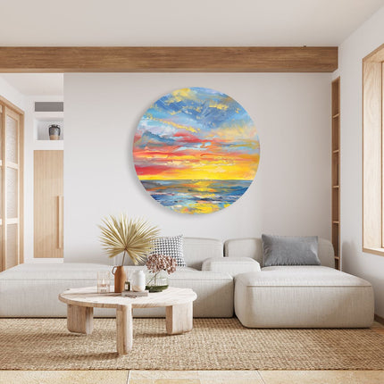 Wandcirkel woonkamer Olieverfschilderij van een Zonsondergang boven de Oceaan