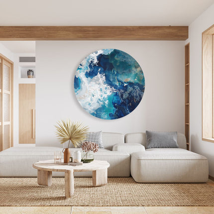 Wandcirkel woonkamer Blauw en Wit Kunstwerk op een Witte Achtergrond