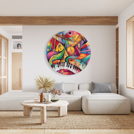 Wandcirkel woonkamer Kleurrijk Kunstwerk van Muziekinstrumenten
