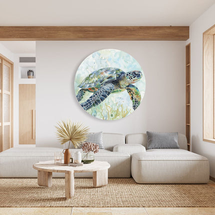 Wandcirkel woonkamer Aquarelkunstwerk van een Zeeschildpad