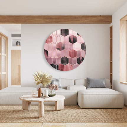 Wandcirkel woonkamer Roze en Zwart Geometrisch Patroon