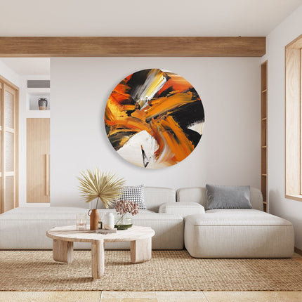 Wandcirkel woonkamer Abstract Kunstwerk met Oranje en Zwarte Strepen