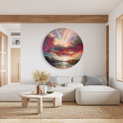 Wandcirkel woonkamer Kunstwerk van een Zonsondergang boven een Rivier