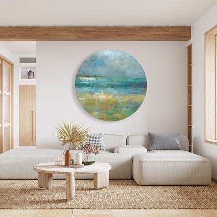 Wandcirkel woonkamer Abstract Kunstwerk van een Strand met Wolken