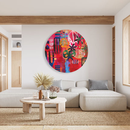 Wandcirkel woonkamer Kleurrijk Abstract Kunstwerk met Verschillende Vormen en Kleuren