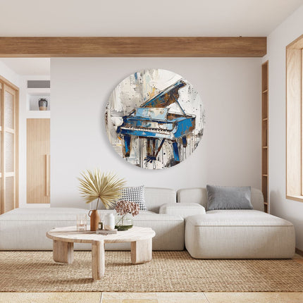 Wandcirkel woonkamer Abstract Kunstwerk van een Blauwe Piano