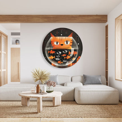 Wandcirkel woonkamer Kat in een Vissenkom