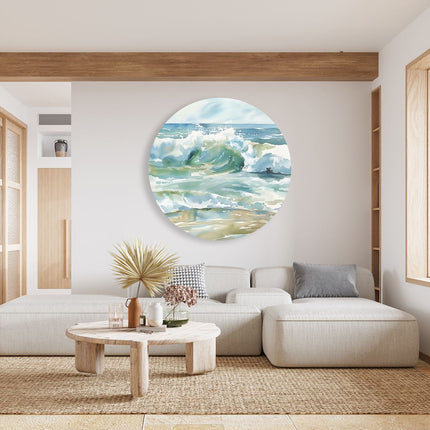 Wandcirkel woonkamer Aquarelkunstwerk van een Golf op het Strand