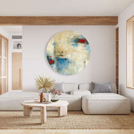 Wandcirkel woonkamer Abstract Kunstwerk met Rode, Blauwe en Witte Kleuren