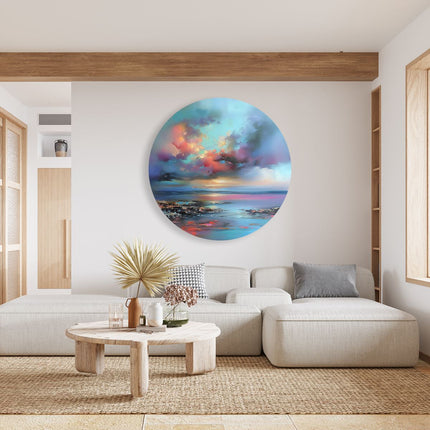 Wandcirkel woonkamer Abstract Kunstwerk van een Zonsondergang boven de Zee