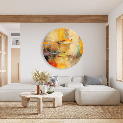 Wandcirkel woonkamer Abstract Kunstwerk met Rode, Oranje en Gele Kleuren