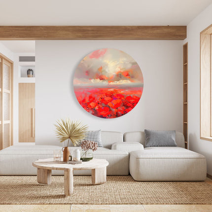 Wandcirkel woonkamer Abstract Kunstwerk van Rode Klaprozen