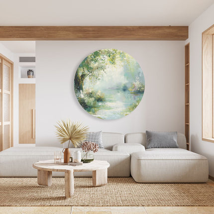 Wandcirkel woonkamer Kunstwerk van een Boom bij een Rivier