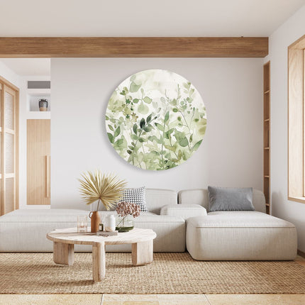 Wandcirkel woonkamer Aquarelkunstwerk van Groene Bladeren