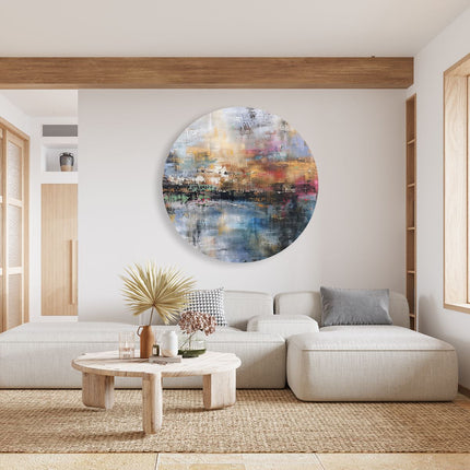 Wandcirkel woonkamer Abstract Kunstwerk met veel Kleuren