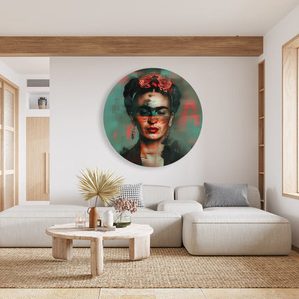Wandcirkel woonkamer Portret van Frida Kahlo