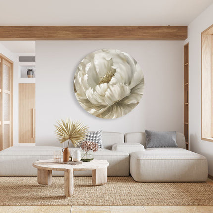 Wandcirkel woonkamer Witte Bloem op een Beige Achtergrond