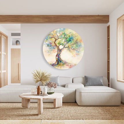 Wandcirkel woonkamer Aquarelkunstwerk van een Boom