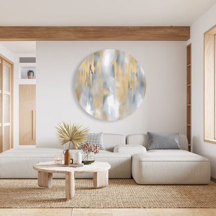 Wandcirkel woonkamer Goud en Zilver Abstract Kunstwerk op een Witte Achtergrond