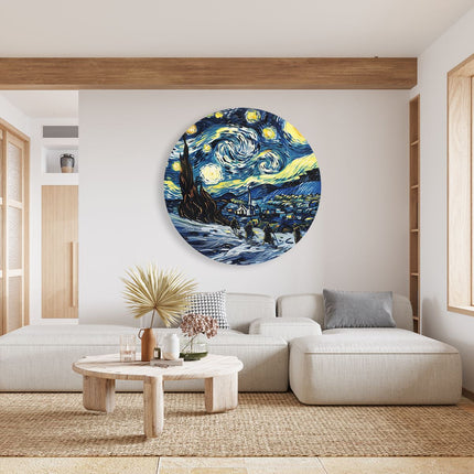 Wandcirkel woonkamer Kunstwerk van een Sterrennacht met Mensen op Ski's