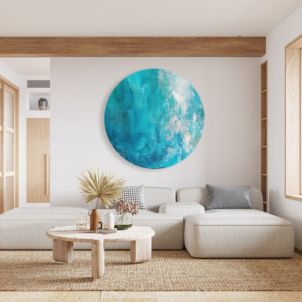 Wandcirkel woonkamer Abstract Kunstwerk van Blauw en Wit